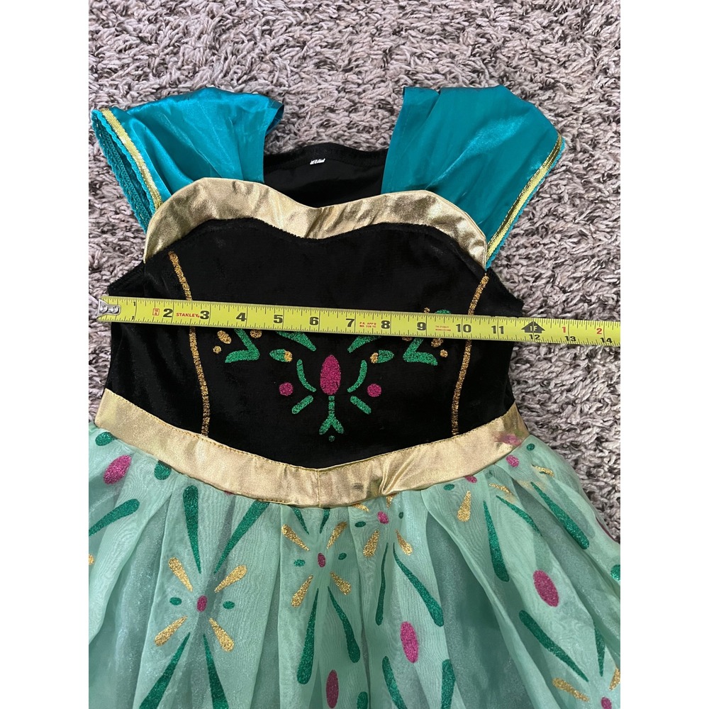 Disney Frozen Anna Coronation Costume Dress Green Black Gold Kids Halloween - Picture 4 of 6